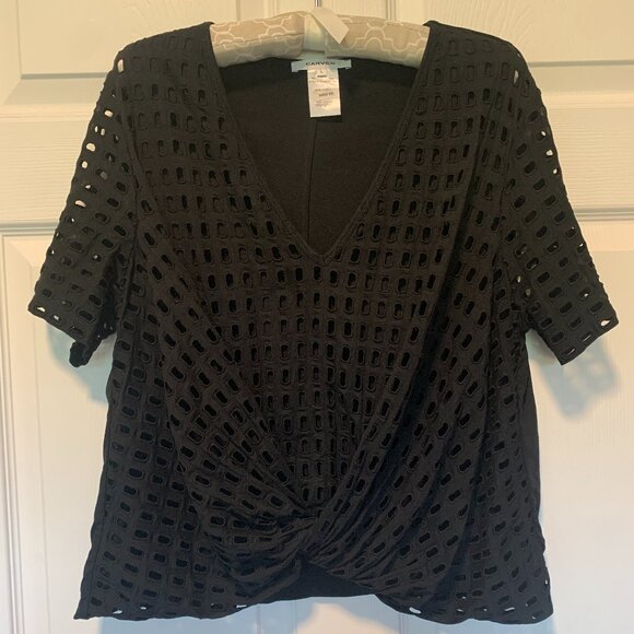 Black Carven Twisted Perforated Holes Top - Picture 1 of 5